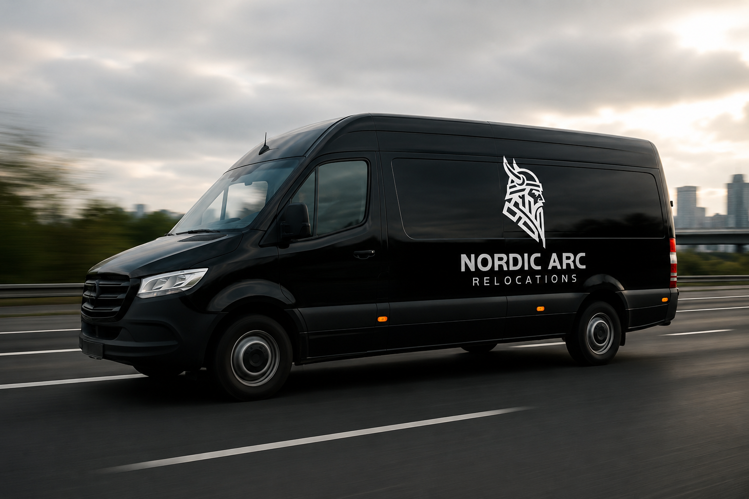 NordicArc Relocations black moving van in Manchester