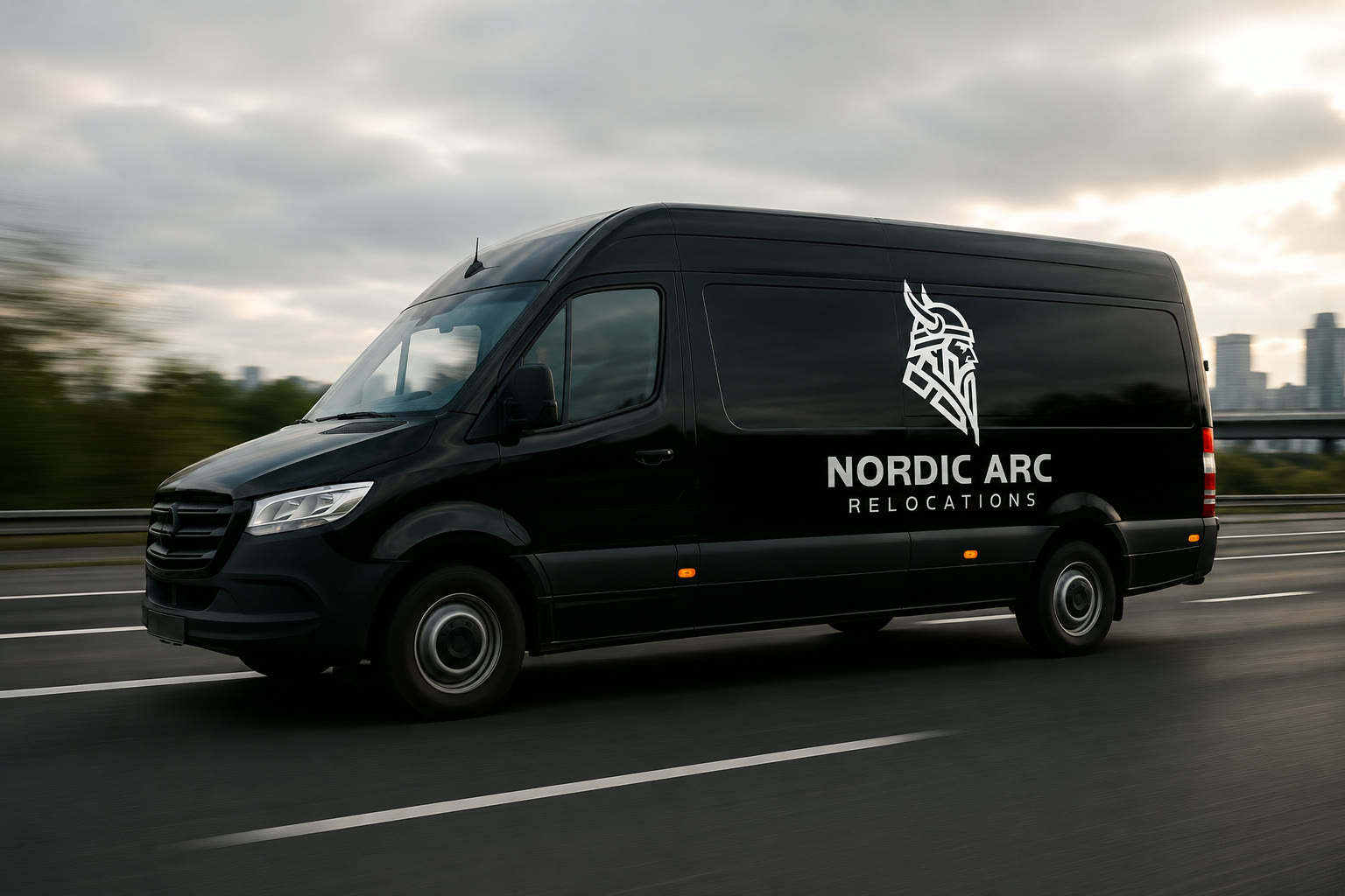 NordicArc Relocations black moving van in Manchester